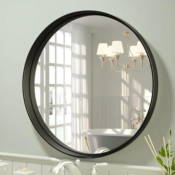 Lumora 24" Round Bathroom Mirror With Deep Frame Vanity Mirror for Wall, Black