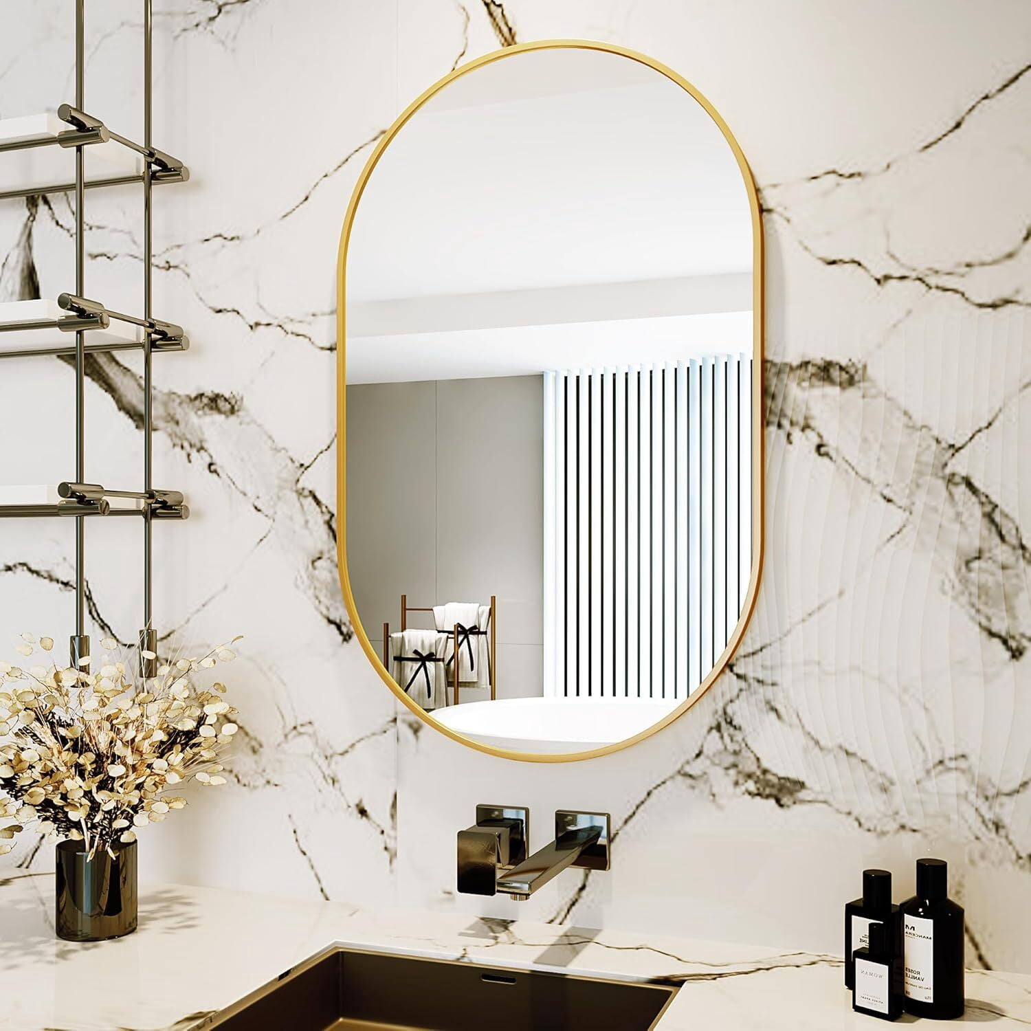Lumora 24"x36" Oval Bathroom Mirror Wall Mounted Mirror with Metal Frame, Gold