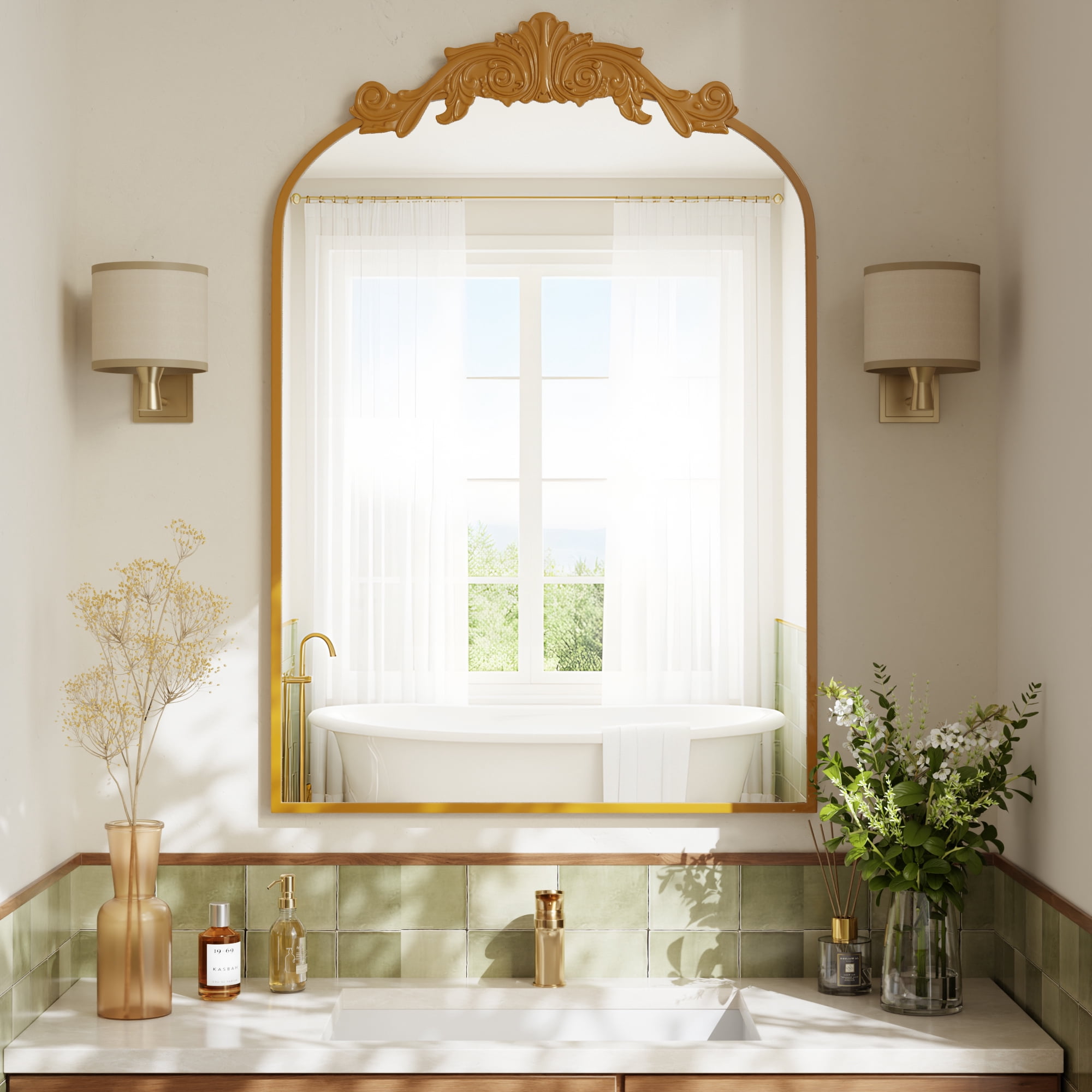 Lumora 24"x38" Vintage Mirror Arched Antique Mirror for Bathroom Wall,Gold