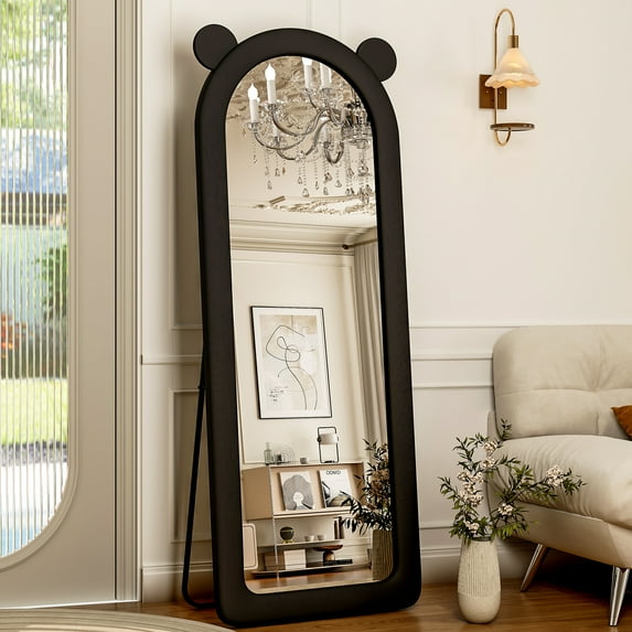 Lumora 24"x63" Arched Full Length Mirror Flannel Wrapped Frame Rounded Corner Decorative Floor Mirror, Black