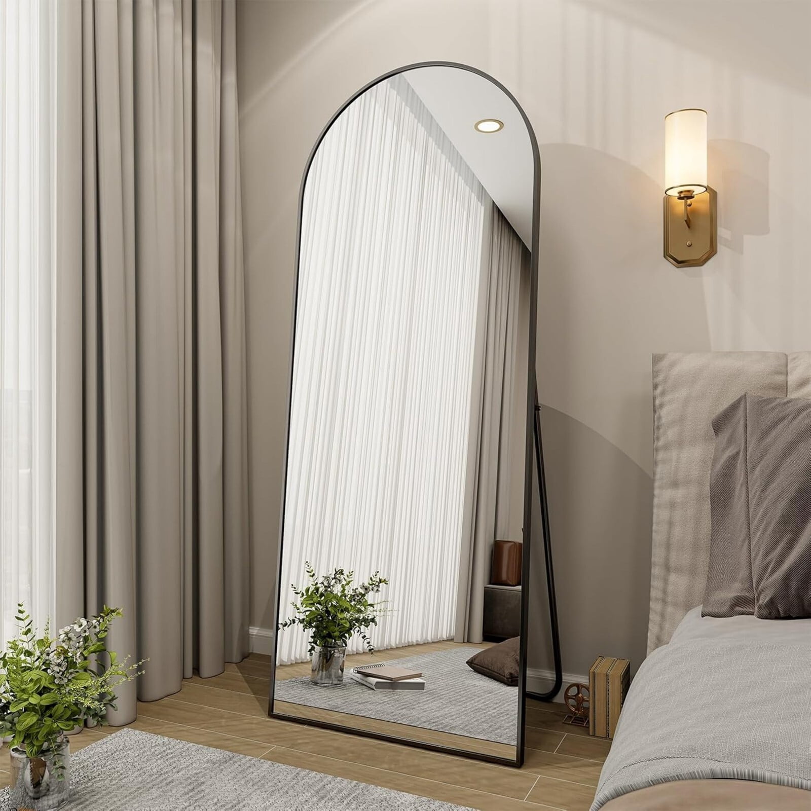 Lumora 24"x65" Full Length Arched Aluminum Alloy Standing Floor Mirror, Black