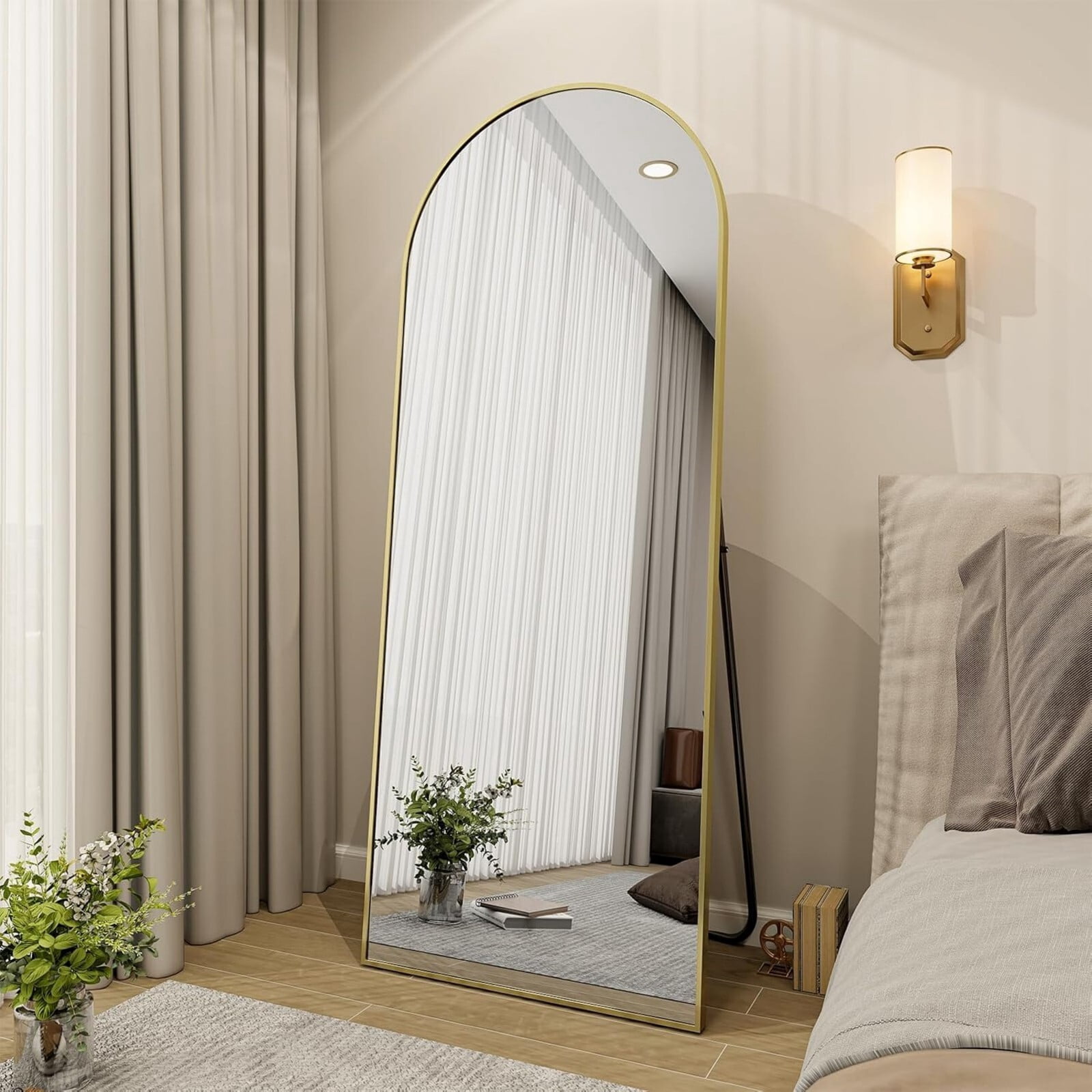 Lumora 24"x65" Full Length Arched Aluminum Alloy Standing Floor Mirror, Gold