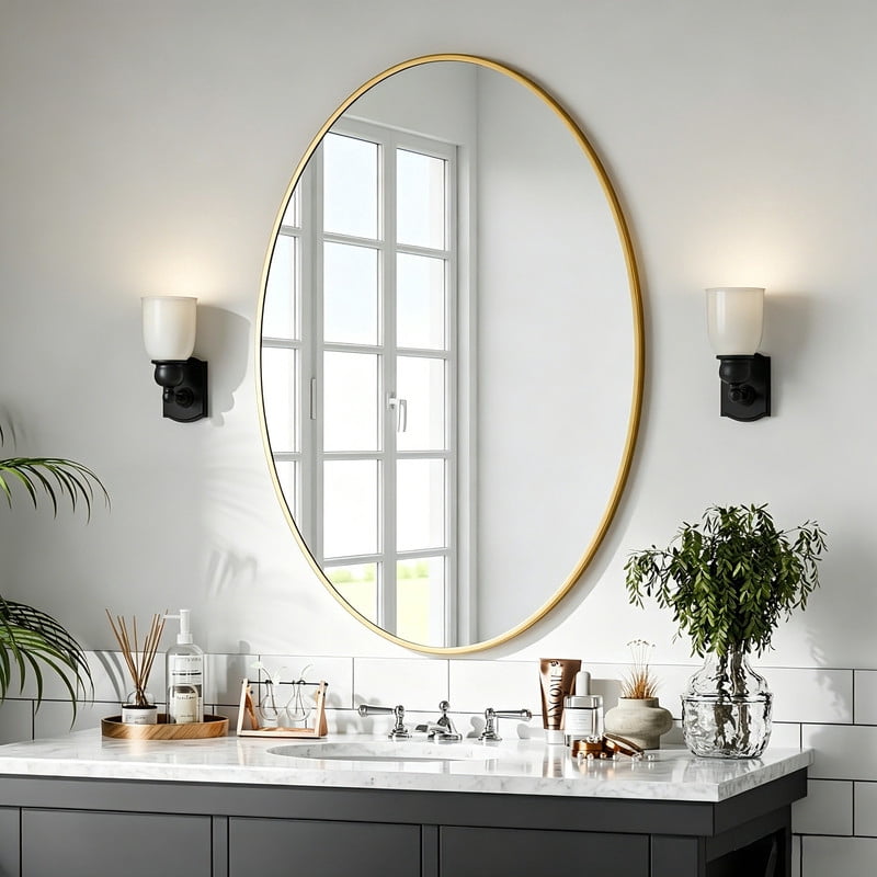 Lumora 26"x 38" Oval Bathroom Mirror Wall Mounted Mirror with Metal Frame,Gold