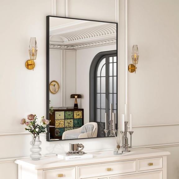 Lumora 28"x 20.3" Rectangular Bathroom Mirror with Aluminium Alloy Frame Wall mirror, Black