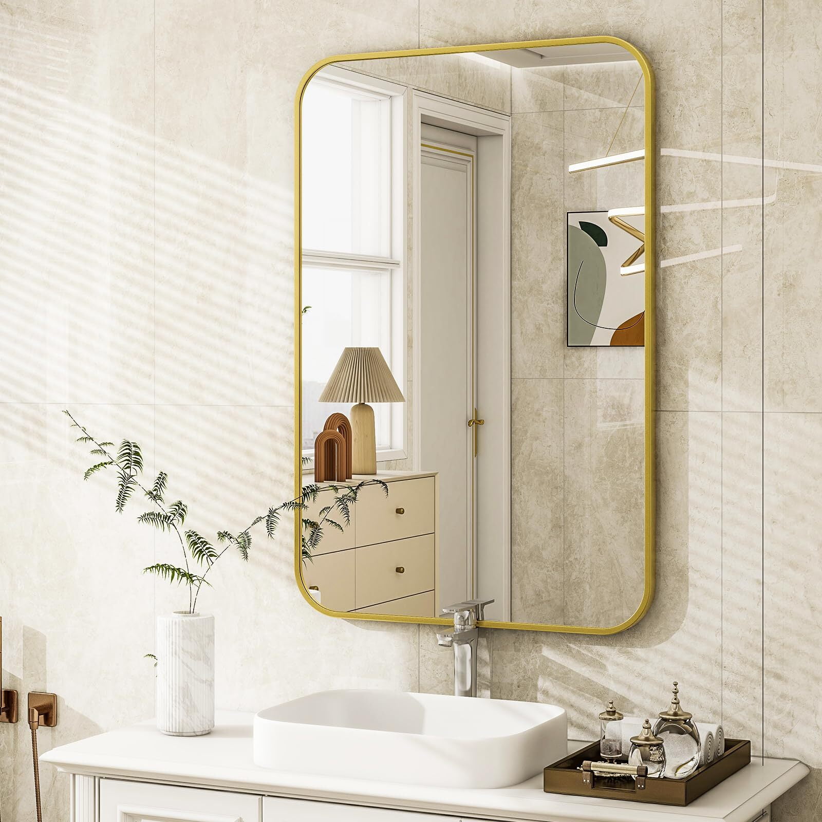 Lumora 28"x20.2" Inch Bathroom Mirror, Wall Mounted Vanity Mirror, Gold ...