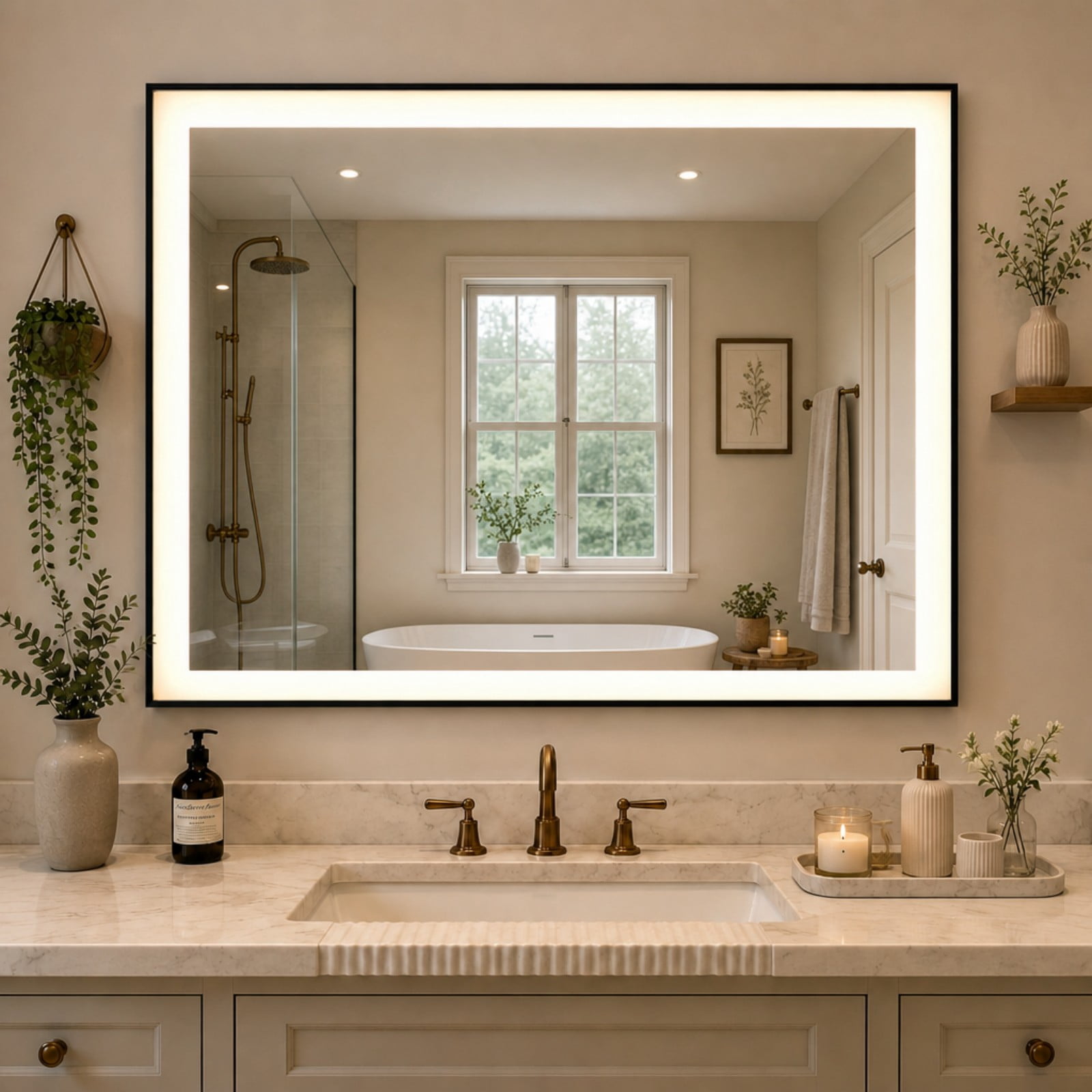 Lumora 28"x36" LED Bathroom Mirror 3 Color Temperature Dimmable Wall Mirror with Black Aluminum Alloy Frame