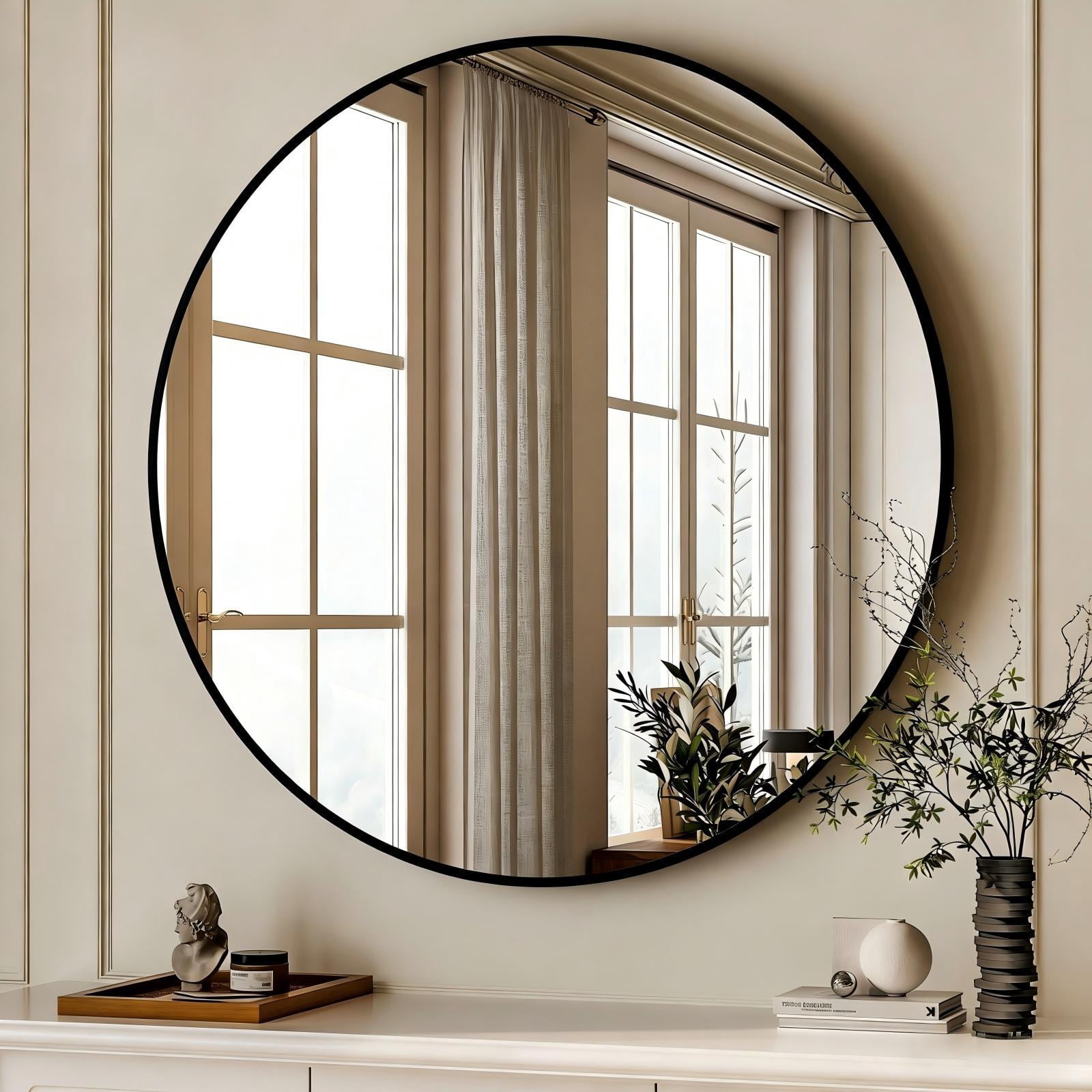 Lumora 30" Round Bathroom Mirror Wall Mirror Metal Frame Circle Mirror, Black