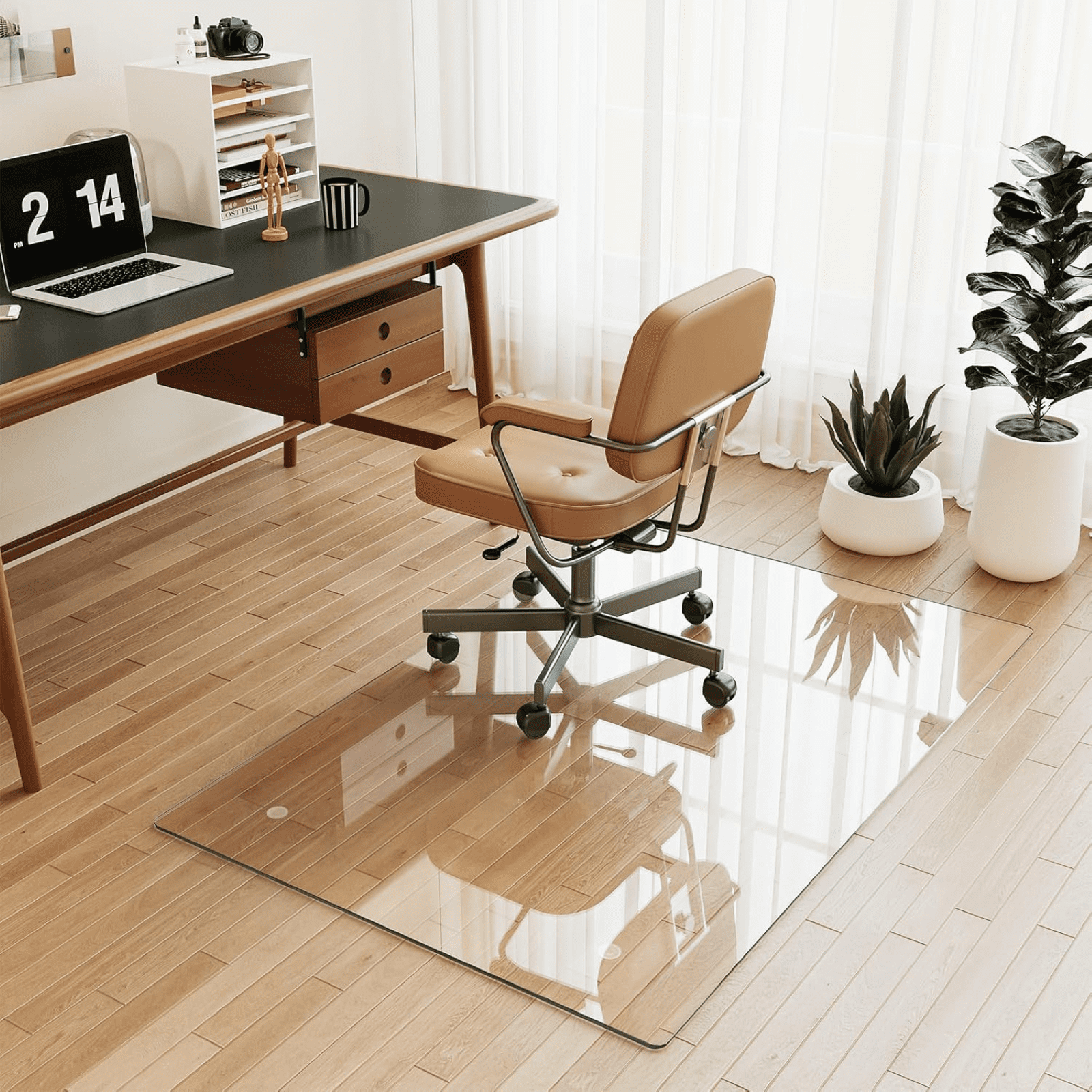 Lumora 36.1" x 46" Heavy Duty Hard Tempered Glass Mat Glass Chair Mat,Clear