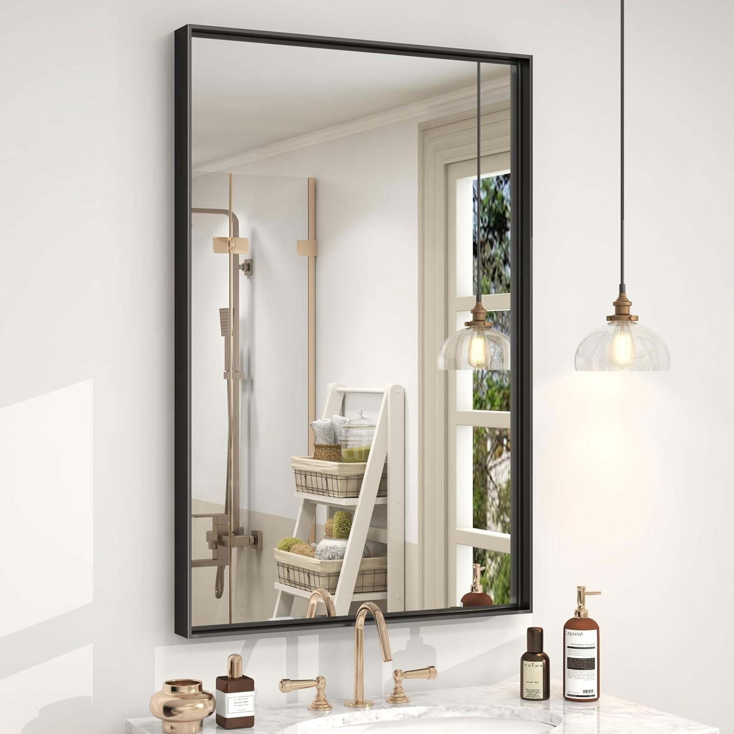 Lumora 24.25"x 36" Rectangle Bathroom Mirror Deep-Framed Wall-mounted Mirror, Black