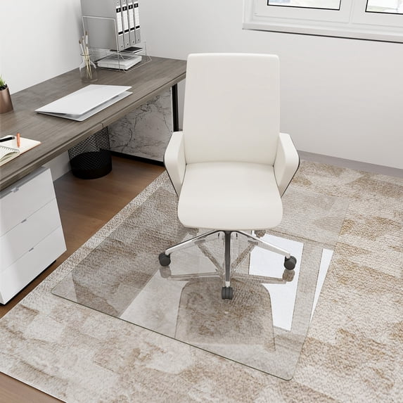 Lumora 46.5" x 36" Heavy Duty Hard Tempered Glass Mat Glass Chair Mat,Clear