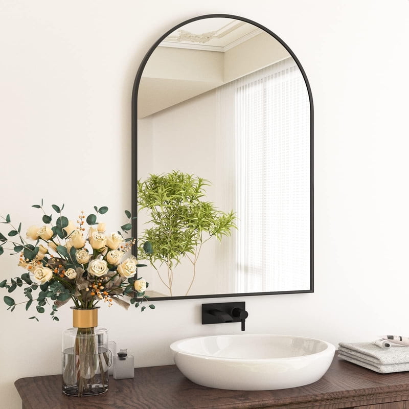 Lumora 36"x24.2" Arched Bathroom Mirror Vanity Wall-Mounted Mirror, Black