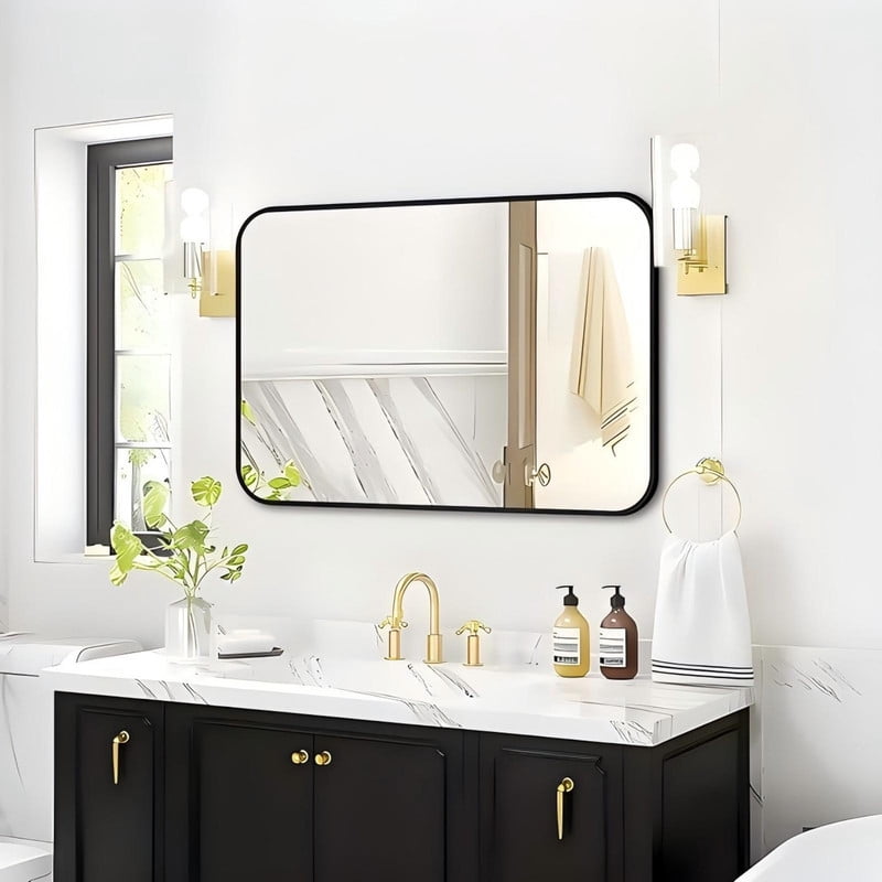 Lumora 36"x24.2" Bathroom Mirror with Matte Metal Frame, Big Rounded Rectangular Vanity Mirrors ...
