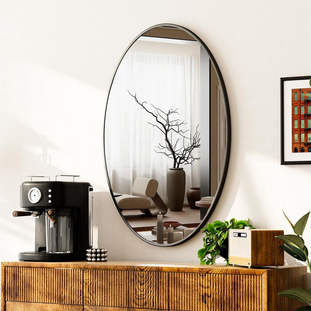 Lumora 38.1"x26" Oval Wall Bathroom Mirror Wall-mounted Mirror with Aluminum Frame, Black