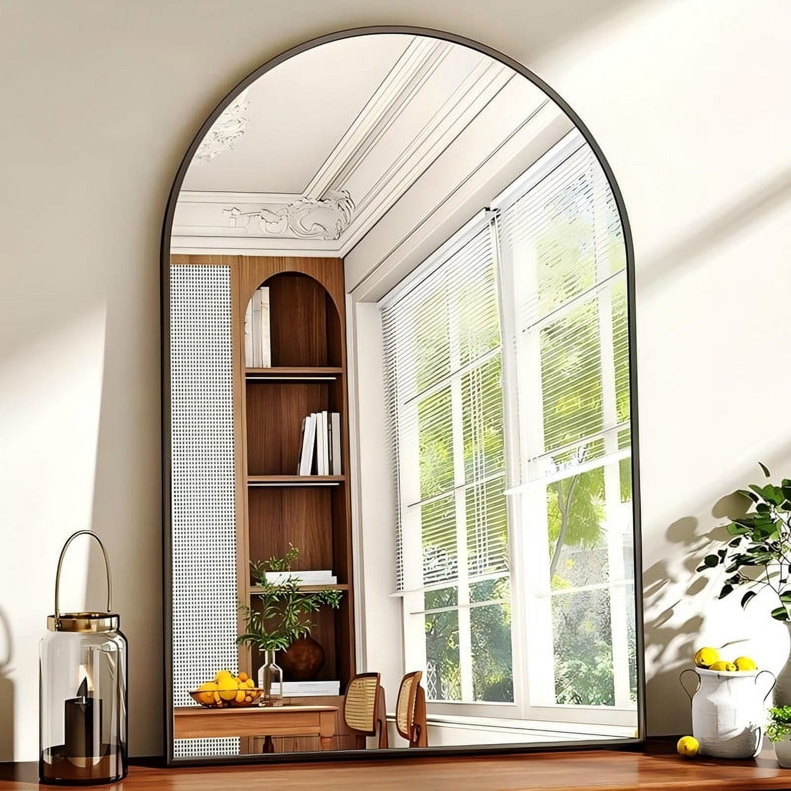 Lumora 38.5" x 26" Arched Bathroom Mirror Wall Mirror Leaning or Wall Mounted, Black