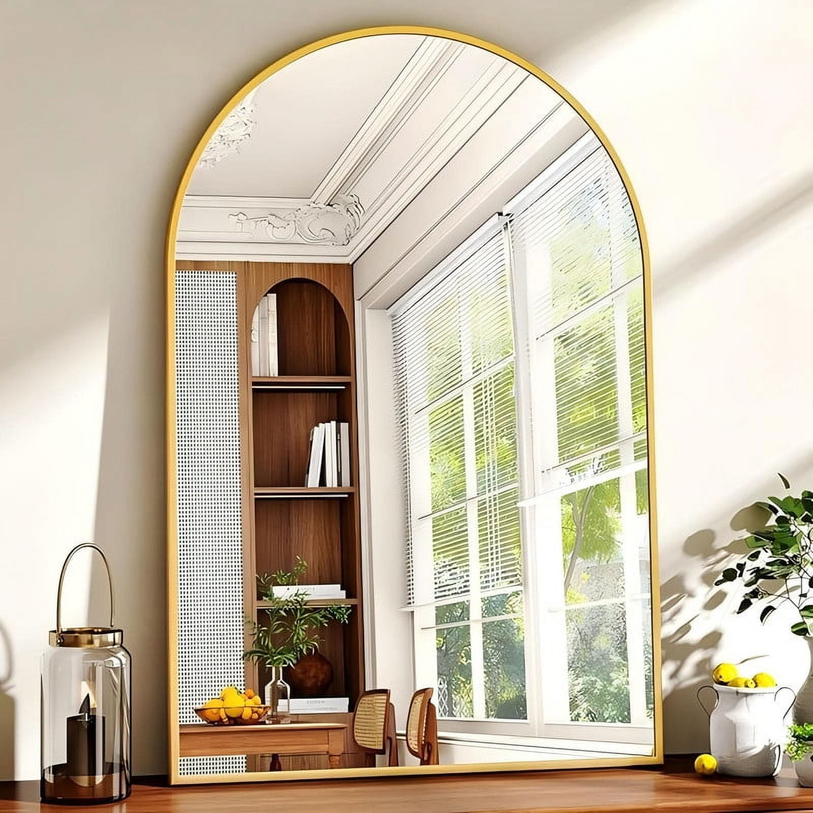 Lumora 38.5" x 26" Arched Bathroom Mirror Wall Mirror Leaning or Wall Mounted, Gold