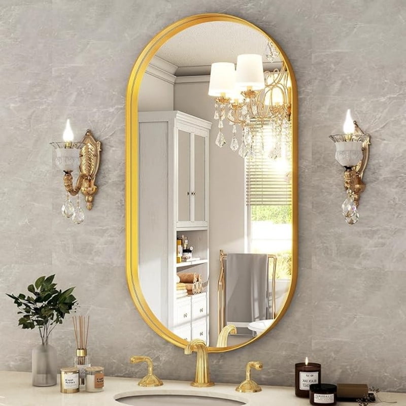 Lumora 38"x 22" Oval Bathroom Mirror Wall Mirror Deep Frame Hanging,Gold