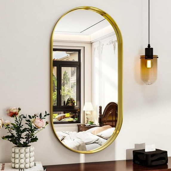 Lumora 38"x22" Deep Framed Bathroom Mirror Oval Wall-mounted Mirror with Aluminum Frame, Gold