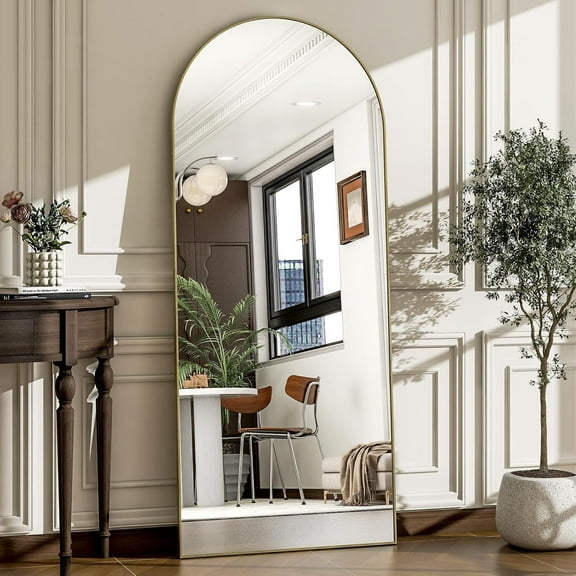Lumora 38"x77" Arched Full Length Mirror with Stand Floor Mirror, Gold