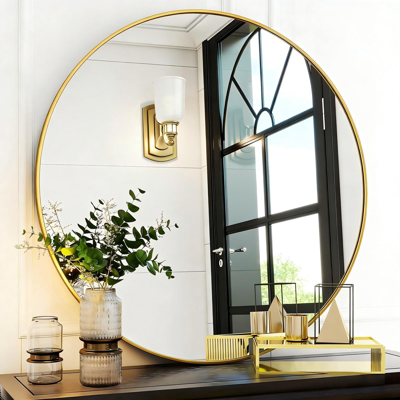 Lumora 42" Round Bathroom Mirror Wall Mirror Metal Frame Circle Mirror, Gold