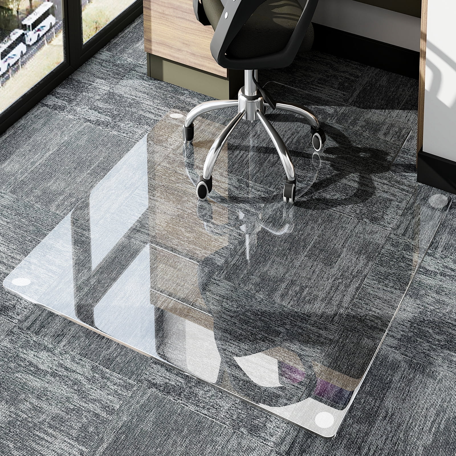 Lumora 45" x 53" Convex Heavy Duty Hard Tempered Glass Mat Glass Chair Mat, Clear