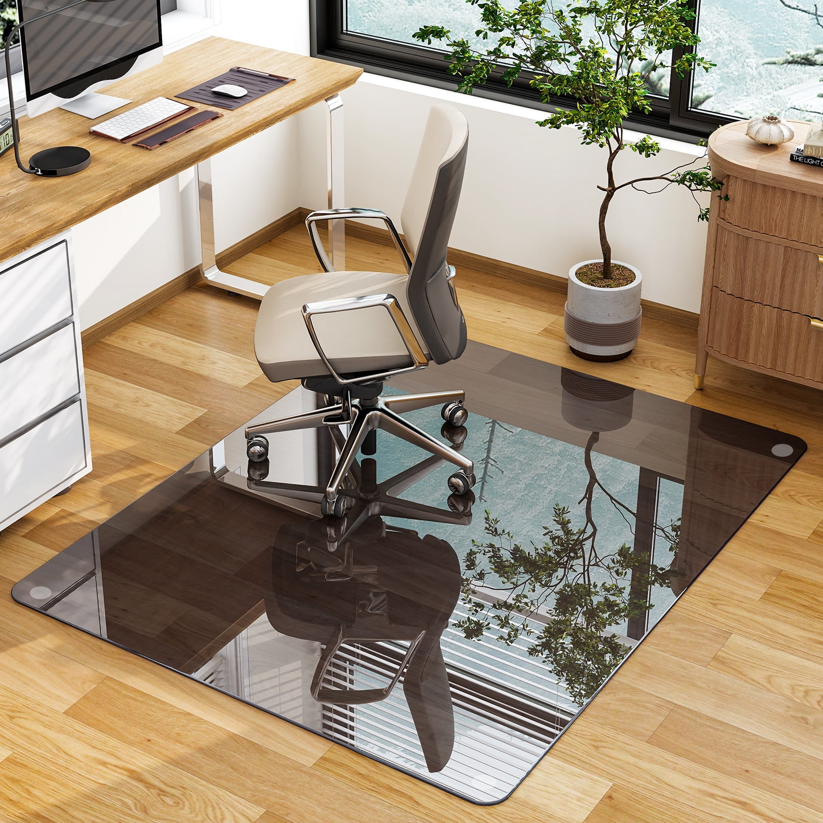 Lumora 46.1" x 55" Heavy Duty Hard Tempered Glass Mat Glass Chair Mat,Gray