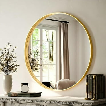 Lumora 48.2" Round Bathroom Mirror Deep Frame Wall- Mounted Vanity Mirror,Gold