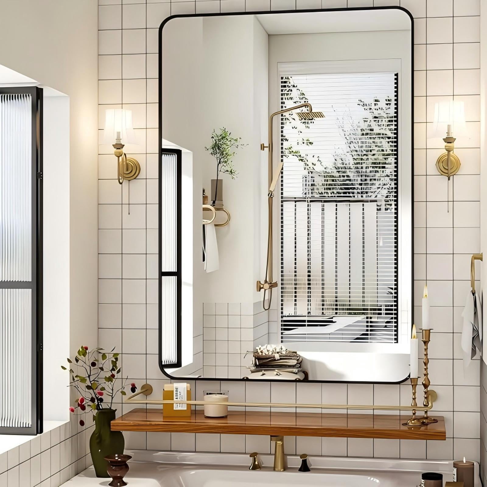 Lumora 48.2"x30" Rectangle Rounded Corner Wall Mirror Wall-mounted ...