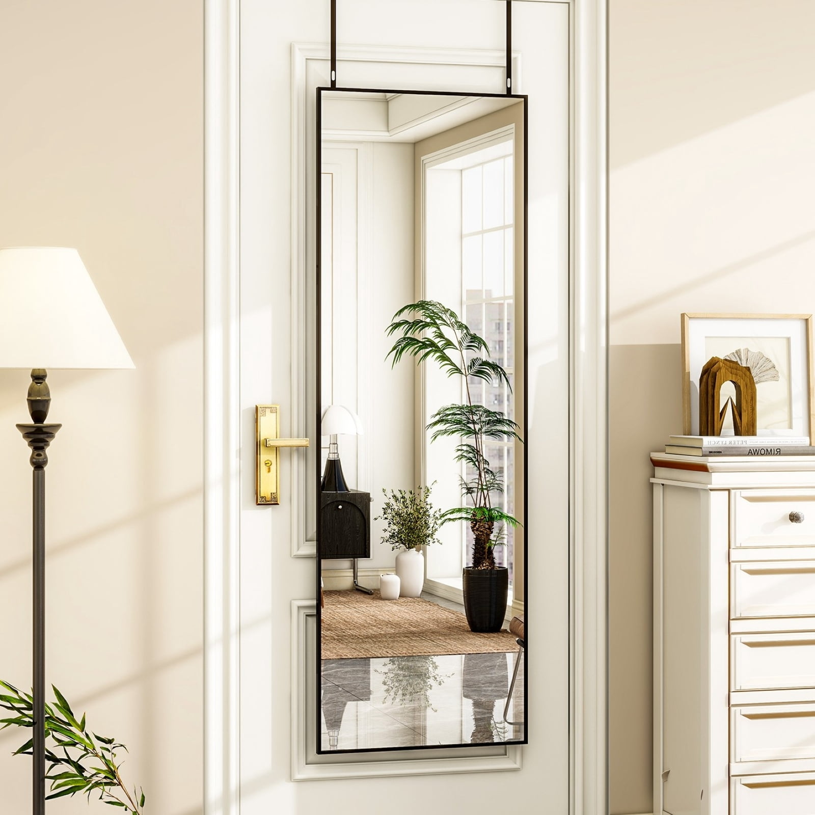 Lumora 48"x14" Full Length Mirror Over The Door Mirror Wall Mounted, Black
