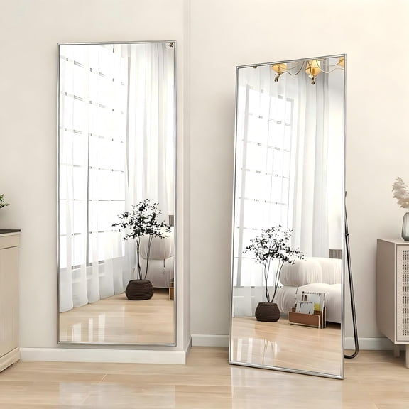 Lumora 56"x21.1" Full Length Floor Mirror Rectangular Freestanding Leaning Wall-Mounted Mirror, Silver
