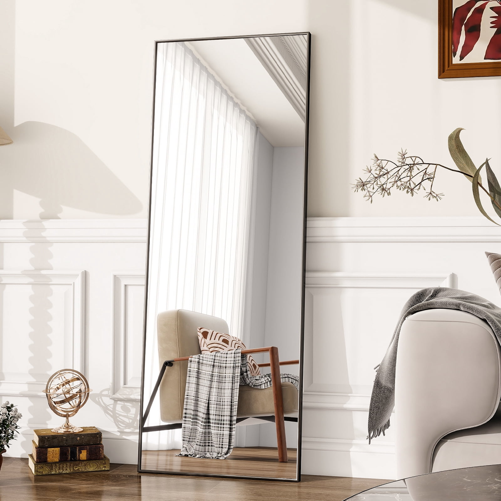 Lumora 58.3"x18" Full Length Mirror Rectangle Floor Mirror Wall-Mounted Leaning Mirror, Black