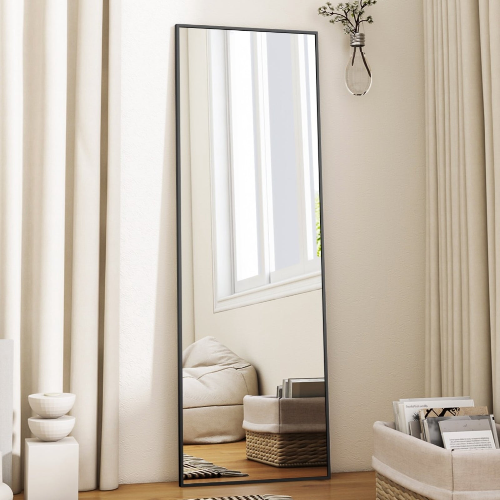 Lumora 59.5"x16" Full Length Mirror Rectangle Floor Mirror Wall-Mounted Leaning Mirror, Black