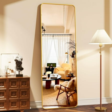 Lumora 59"x16.2" Floor Full Length Mirror Standing Full Body Mirror with Rounded Corners, Gold