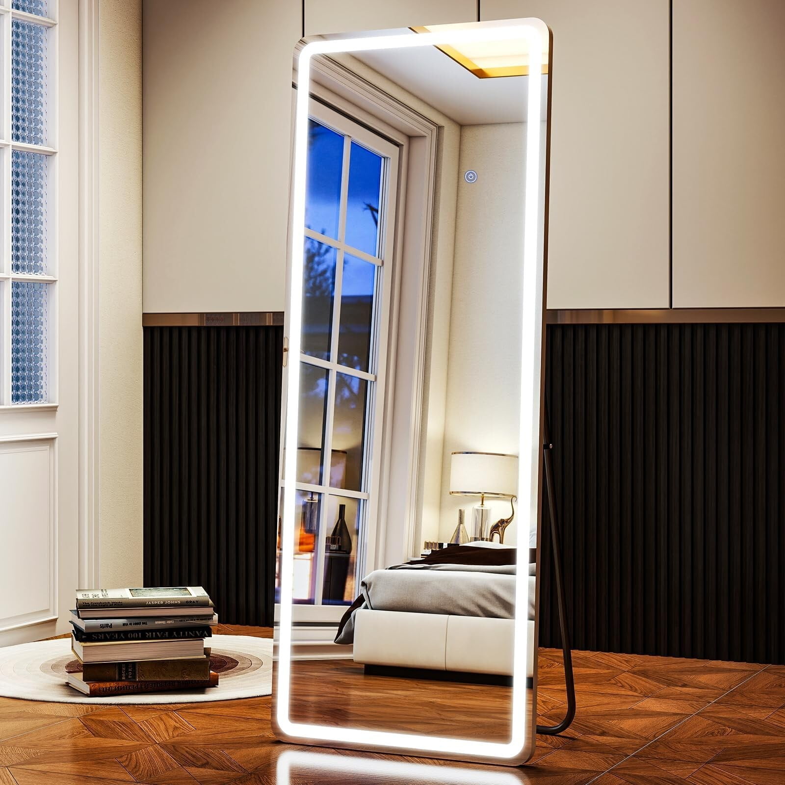 Anyrose 64"x21" Rectangular Full Length with LED Lights Mirror Wall Mounted Mirror， White