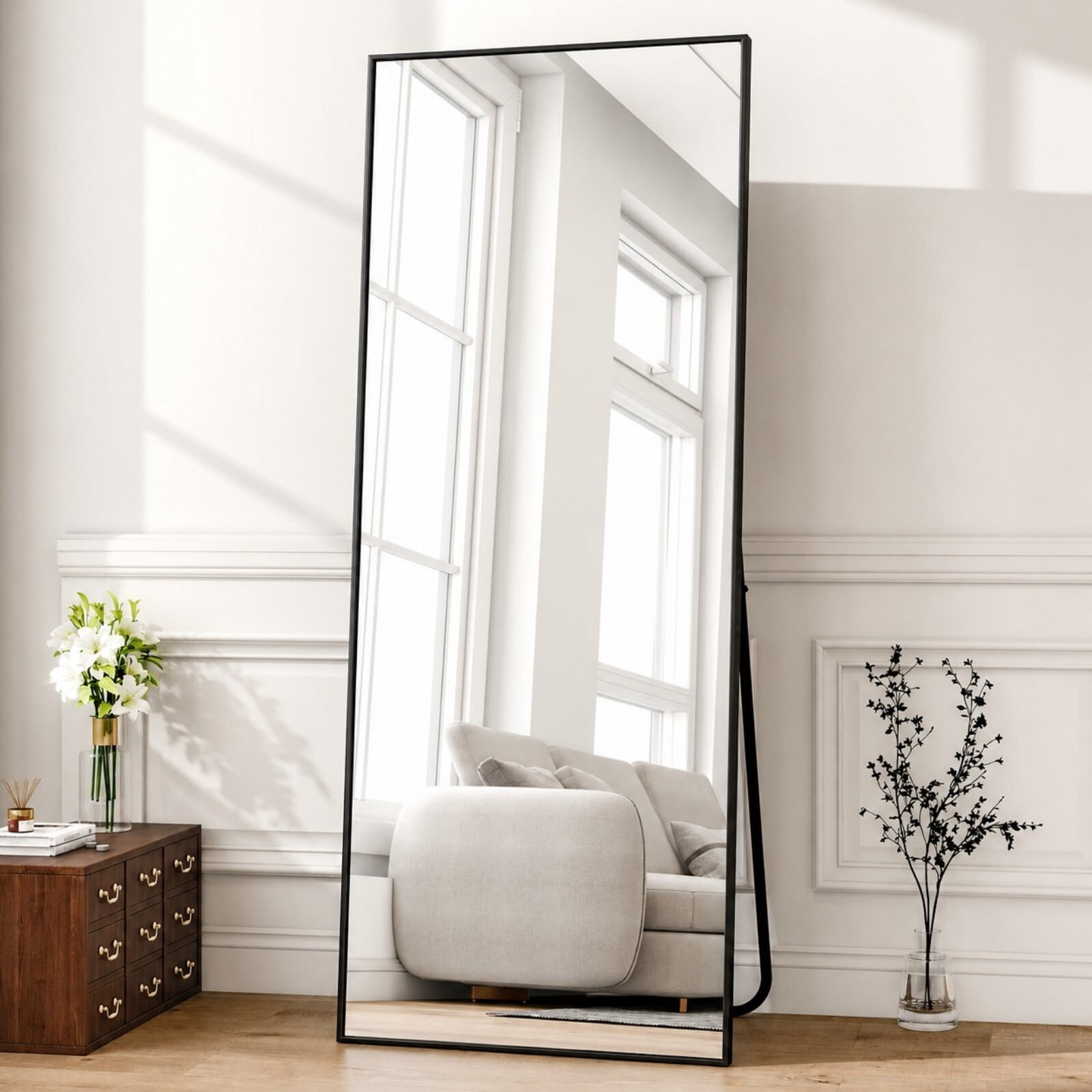 Lumora 64.3"x 21" Full Length Mirror with Frame Large Wall Mounted or Leaning Floor Mirror, Black