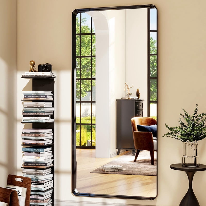 Lumora 64" x 21.2" Full Length Mirror Large Floor Mirror Metal Deep Frame Wall-Mounted Mirror Black