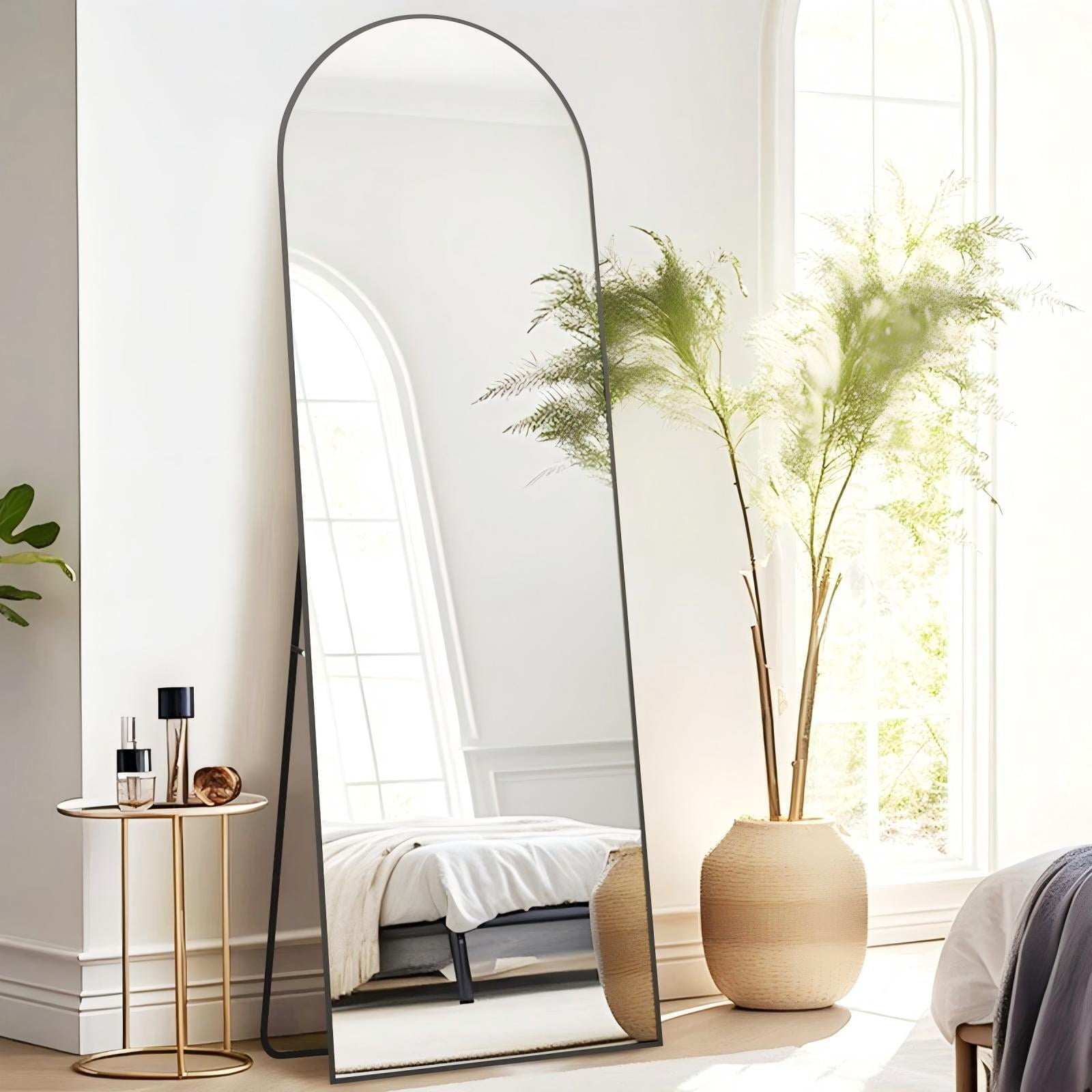 Lumora 64"x21.3" Arched Full-Length Mirror Free-standing Floor Mirror with Aluminum Frame, Black