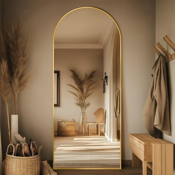 Lumora 65"x24.5" Arched Full Length Mirror Free-Standing Wall Mounted Floor Mirrors, Gold