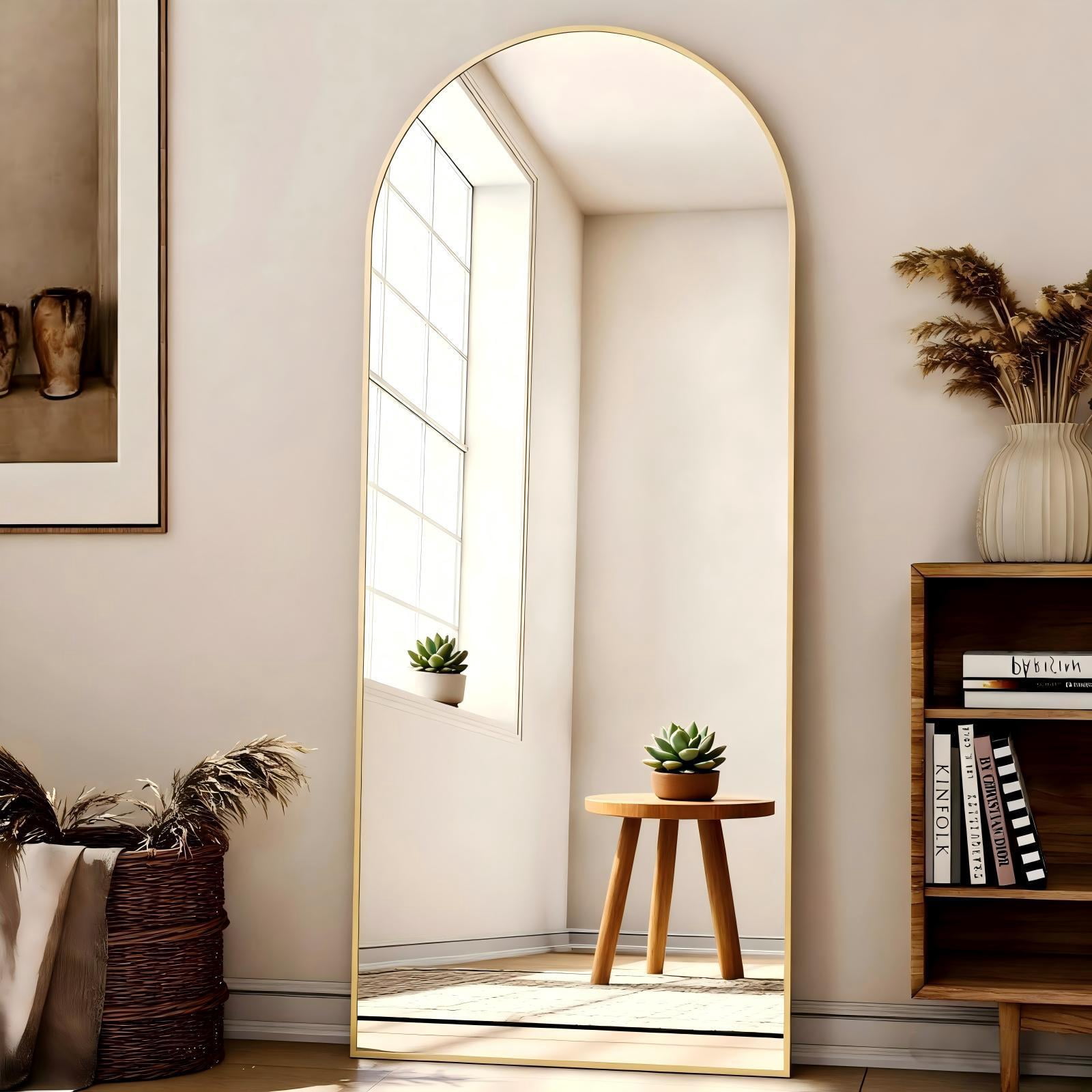 SEETHRUGLIMMER 65"x 24.2" Arched Full Length Mirror Free-Standing Wall Mounted Floor Mirrors, Gold