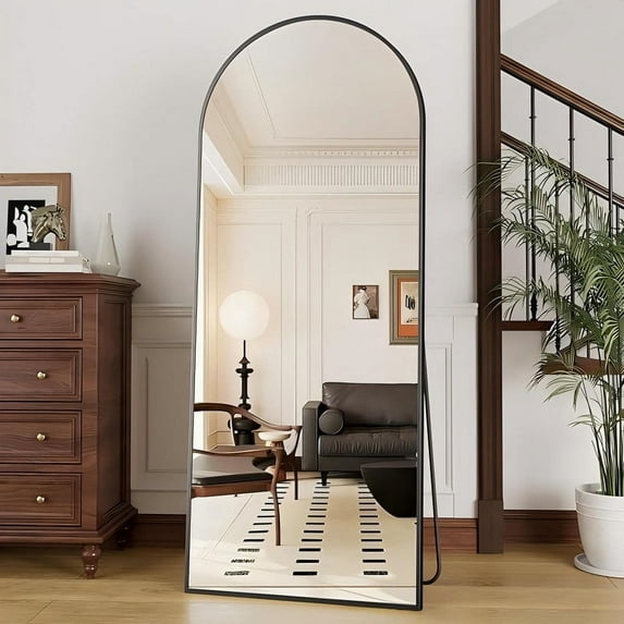 Anyrose 71.2"x26" Arched Full Length Mirror Free-Standing Wall-Mounted Floor Mirror, Black