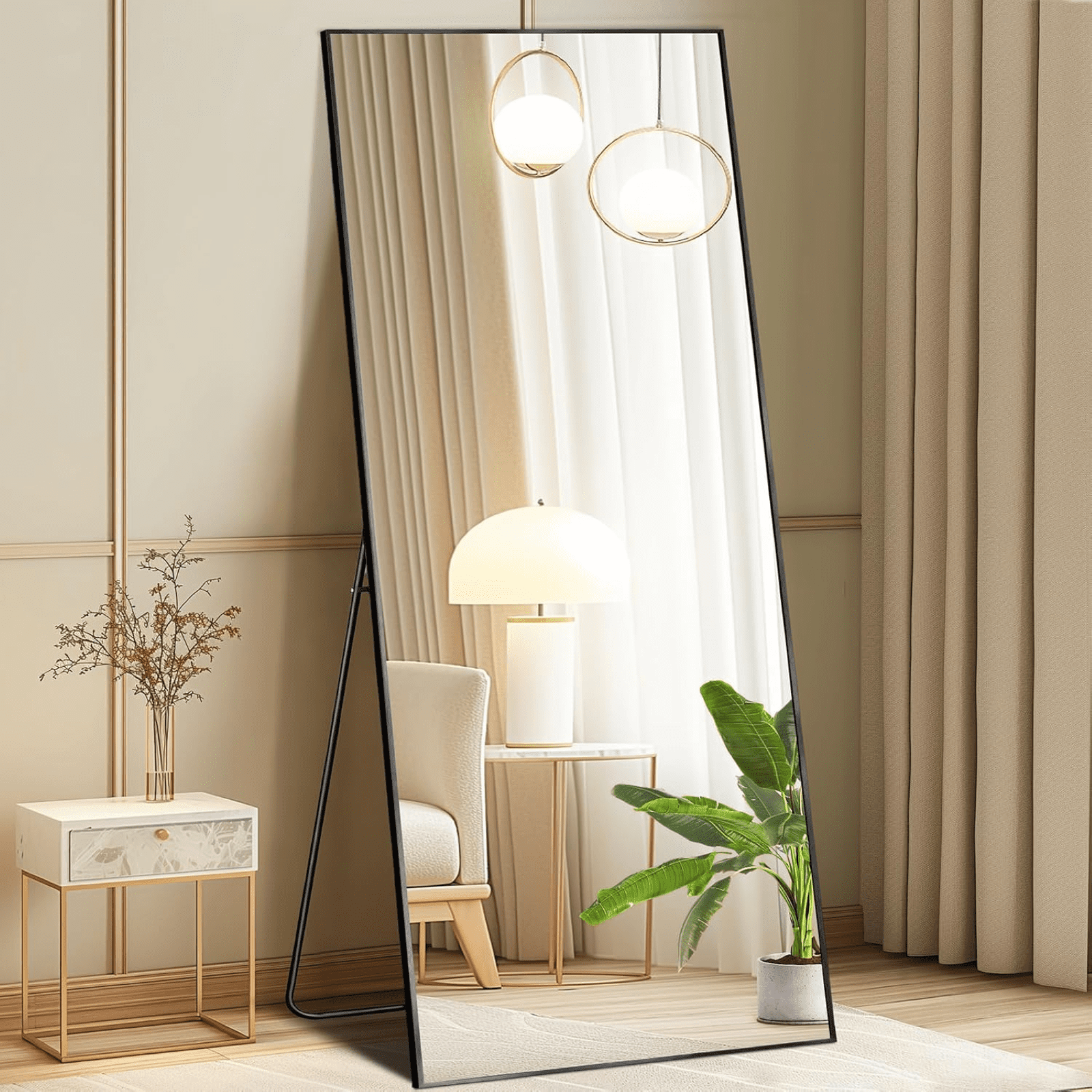 Lumora 71"x30.1" Full Length Floor Mirror Rectangular Freestanding Leaning Wall-Mounted Mirror, Black