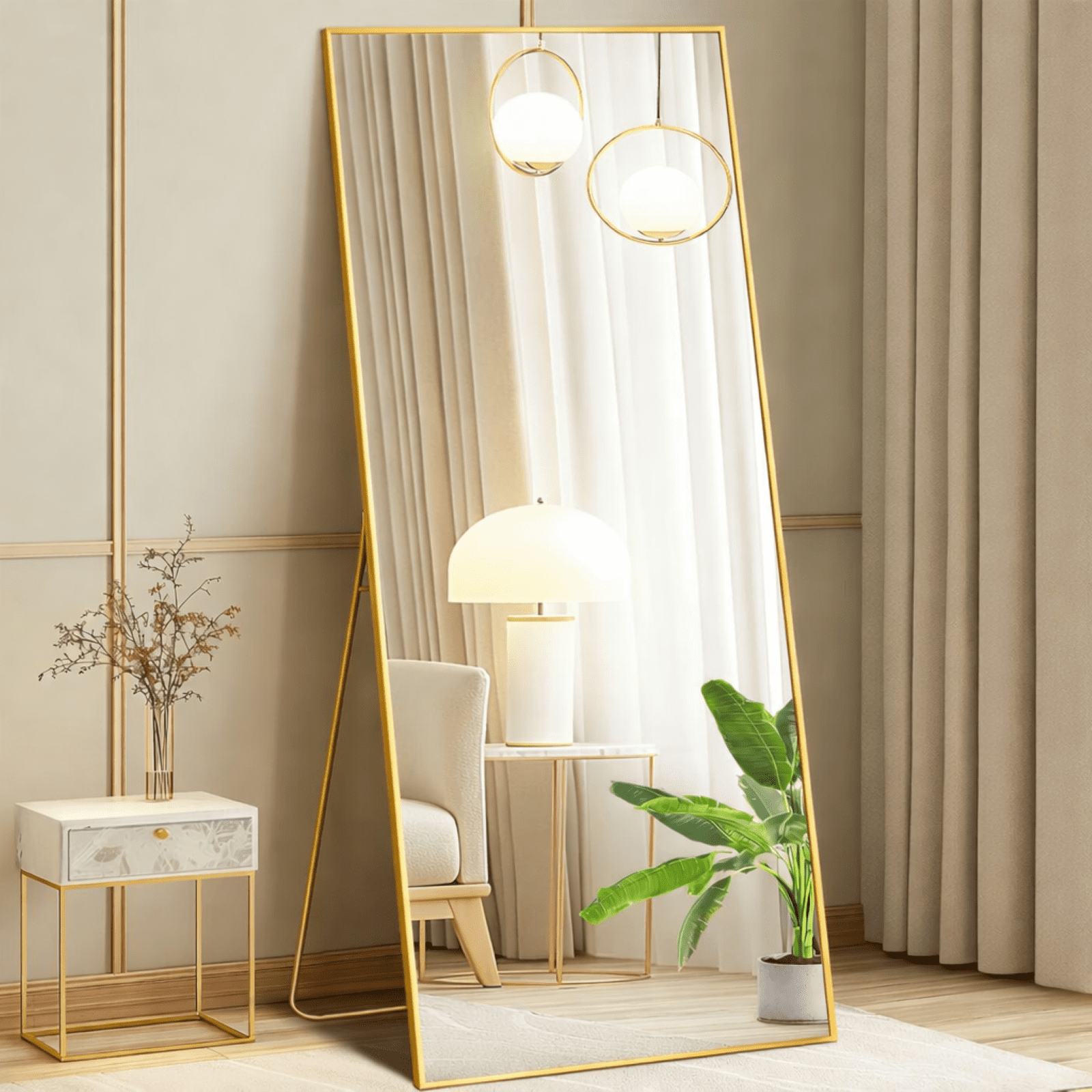 Lumora 71"x30.1" Full Length Floor Mirror Rectangular Freestanding Leaning Wall-Mounted Mirror, Gold