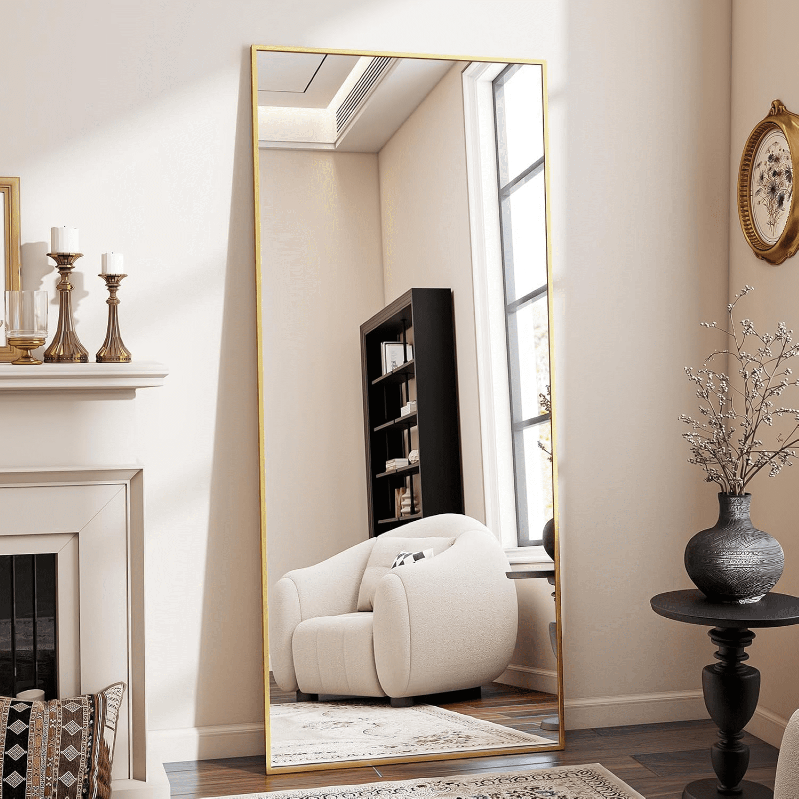 Lumora 71"x30.1" Full Length Floor Mirror Rectangular Freestanding Leaning Wall-Mounted Mirror, Gold