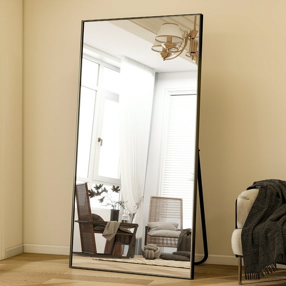Lumora 76.3"x 34" Full Length Mirror with Frame Large Wall Mounted or Leaning Floor Mirror, Black