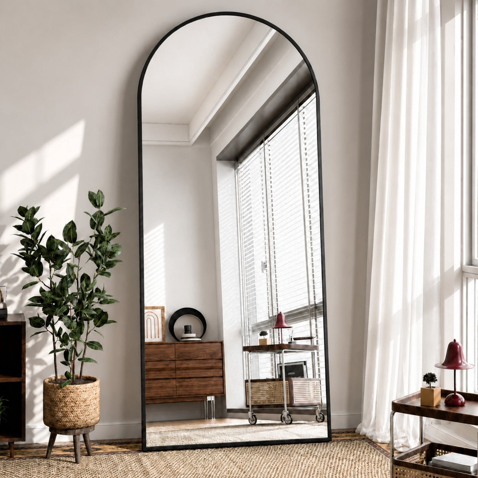 Lumora 76"x 34" Arch Full Length Mirror with Stand Modern Full Body Mirror,Black