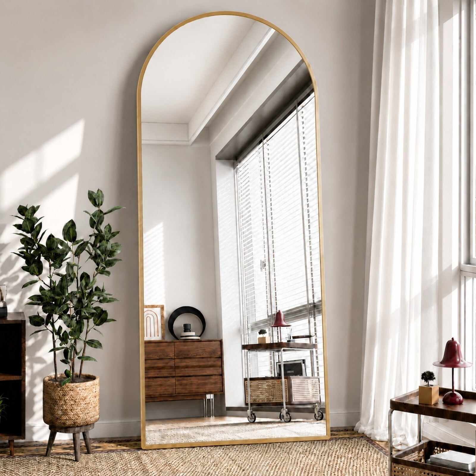 Lumora 76"x 34" Arch Full Length Mirror with Stand Modern Full Body Mirror,Gold