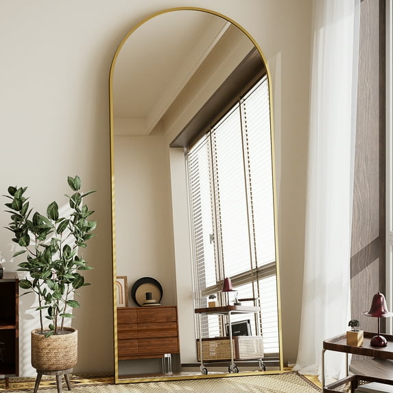 Lumora 76"x 34" Arch Full Length Mirror with Stand Modern Full Body Mirror,Gold