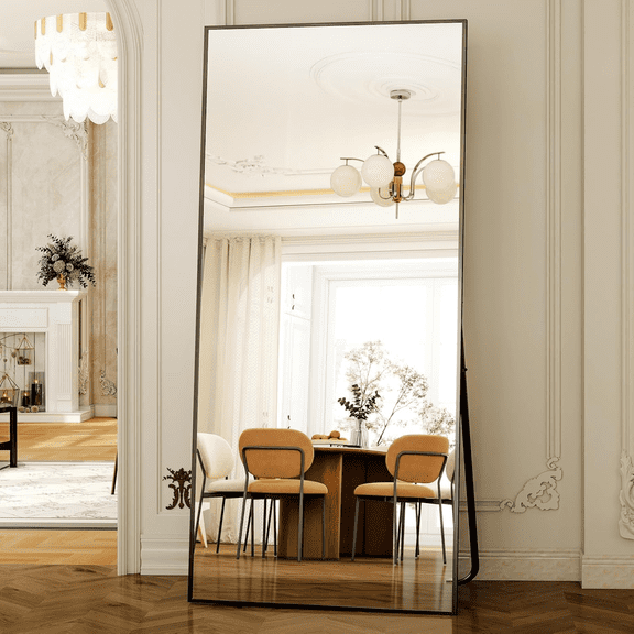 Lumora 76"x34.1" Full Length Floor Mirror Rectangular Freestanding Leaning Wall-Mounted Mirror, Black