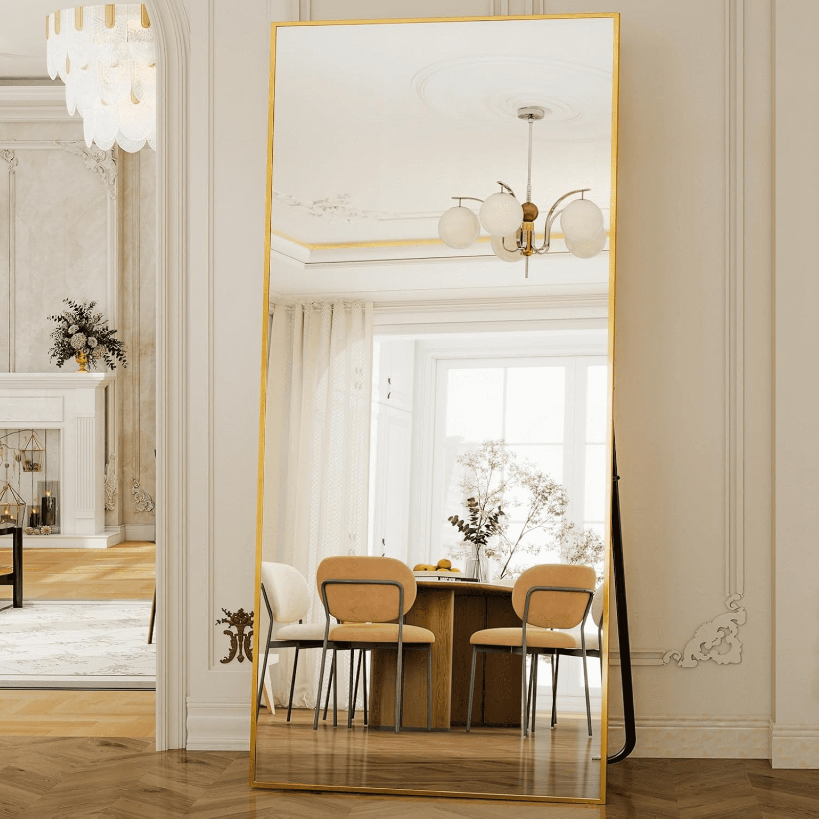 Lumora 76"x34.1" Full Length Floor Mirror Rectangular Freestanding Leaning Wall-Mounted Mirror, Gold