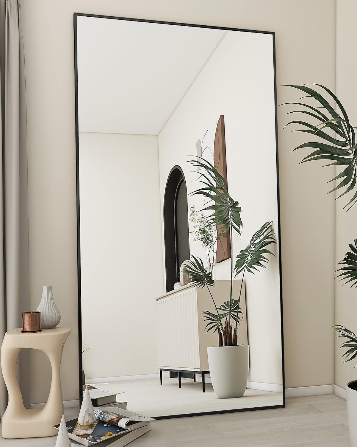 Lumora 77"x38.1" Full-Length Mirror, Bedroom Floor Body Mirror with Stand, Large Mirror, Black
