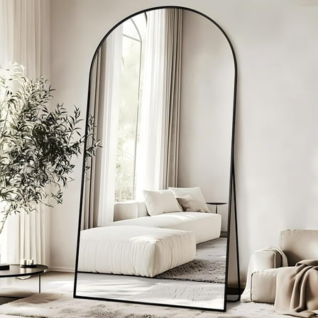 Lumora 78" x 35.2" Arched Large Full Length Mirror Wall Mounted Floor Mirror with Stand, Black